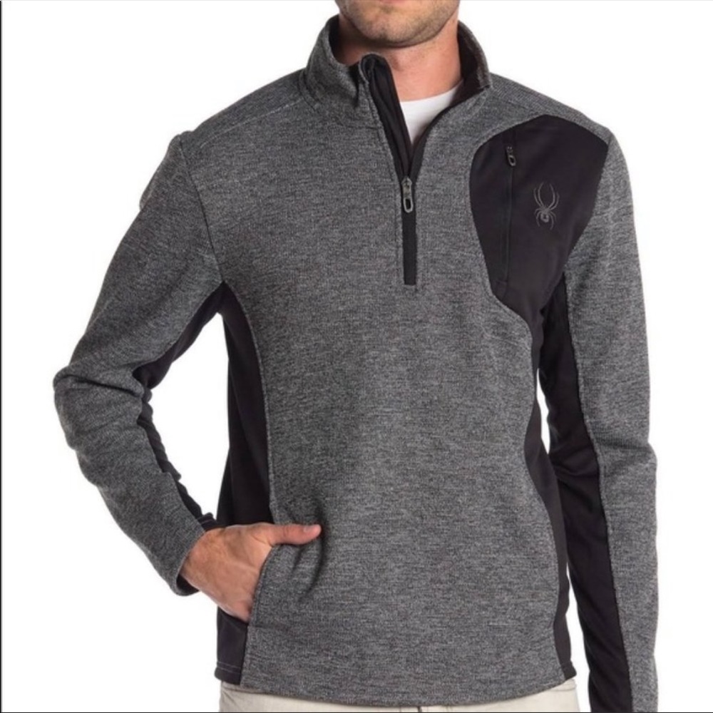 New Spyder Raider Mens 1/3 Zip pullover sweatshirt black and grey medium M